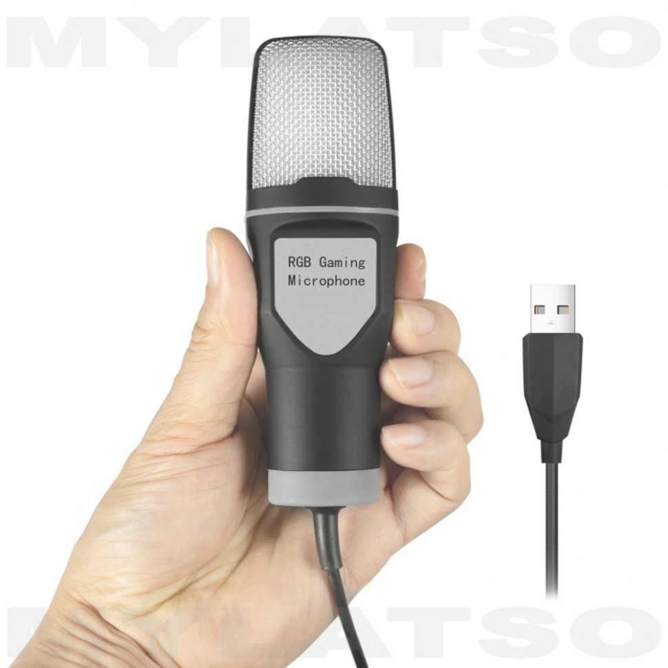 Конденсаторный проводной микрофон для ПК игровой, студийный с подсветкой и USB