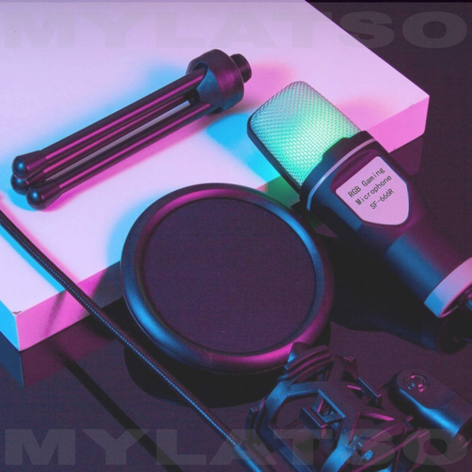 Конденсаторный проводной микрофон для ПК игровой, студийный с подсветкой и USB
