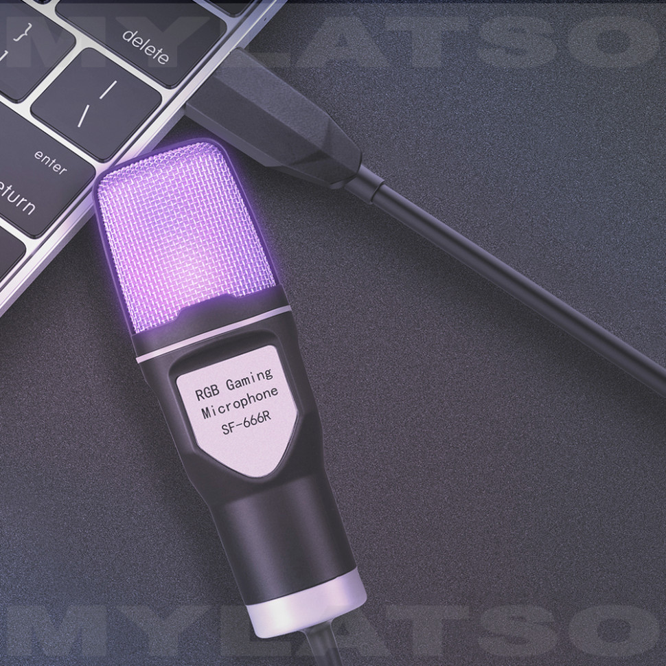 Конденсаторный проводной микрофон для ПК игровой, студийный с подсветкой и USB