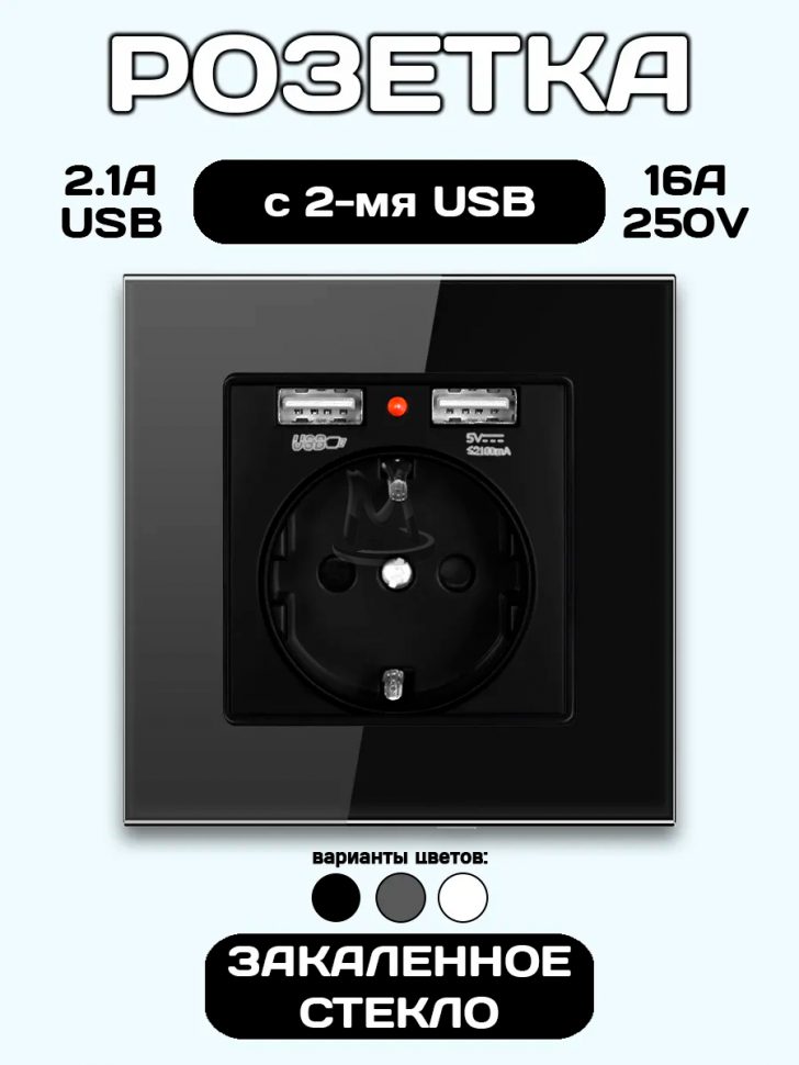 Розетка встраиваемая с USB и заземлением