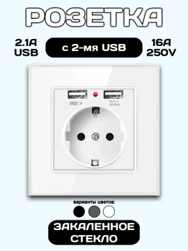 Розетка встраиваемая с USB и заземлением