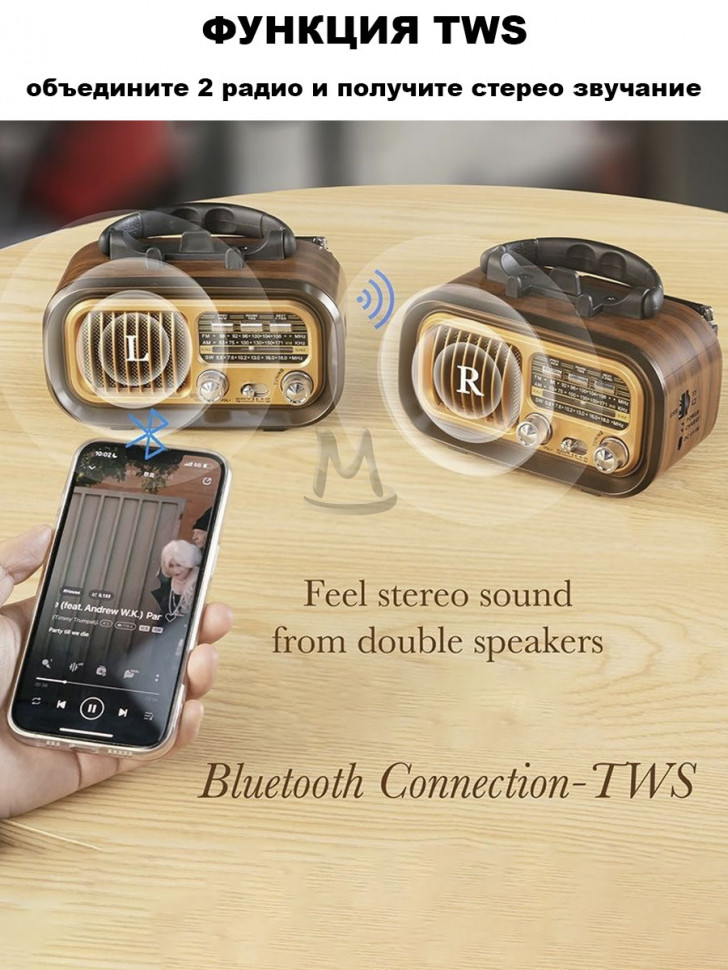 Ретро радиоприемник Bluetooth FM USB MP3 TF SD, MyLatso портативный радио плеер с работой от аккумулятора, батарейки или сети