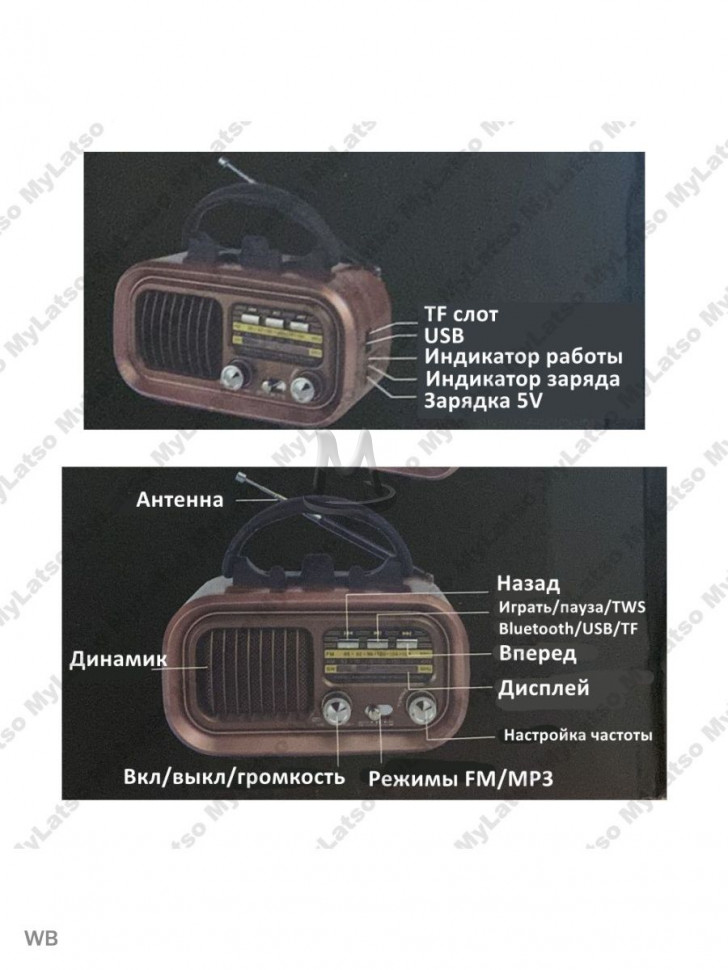 Ретро радиоприемник Bluetooth FM USB MP3 TF SD, MyLatso портативный радио плеер с работой от аккумулятора, батарейки или сети