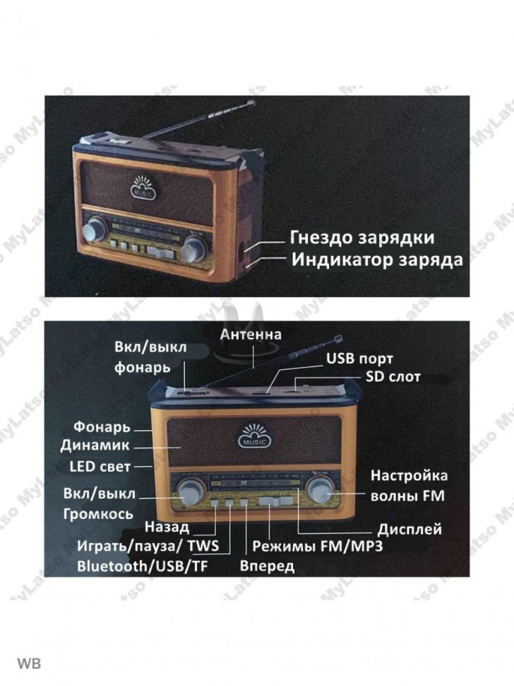 Ретро радиоприемник Bluetooth FM USB MP3 TF SD, MyLatso портативный радио плеер с работой от аккумулятора, батарейки или сети