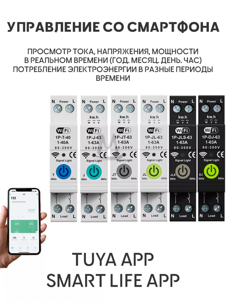 Умное реле напряжения WiFi 1-63А TUYA Smart Life
