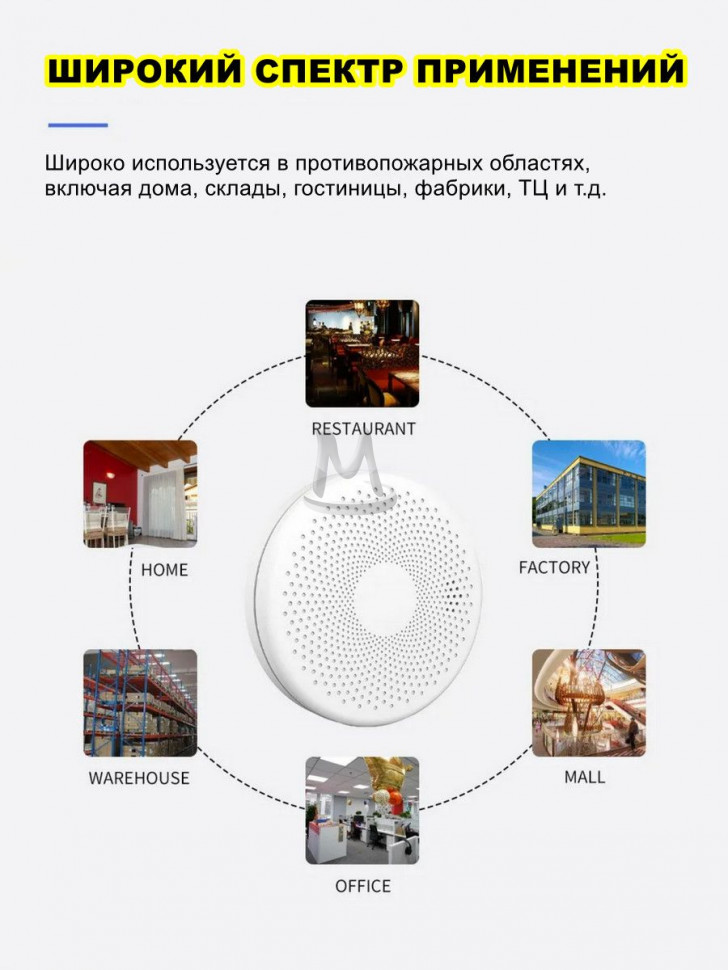 Умный беспроводной WI-FI датчик угарного газа CO и дыма, детектор тревоги задымления и утечки Tuya Smart Life с оповещением