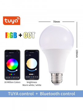 Умная светодиодная лампочка E27 RGB + CCT WiFi Smart Led Bulb 10W Tuya / Лед многоцветная Е27, теплая, холодная лампа с Алисой, Siri, Alexa, Google