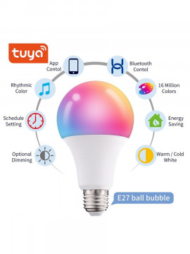 Умная светодиодная лампочка E27 RGB + CCT WiFi Smart Led Bulb 10W Tuya / Лед многоцветная Е27, теплая, холодная лампа с Алисой, Siri, Alexa, Google
