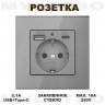 Розетка встраиваемая с USB Type-c и заземлением