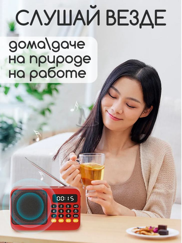 Радиоприемник цифровой мини с флешкой аккумулятором от сети