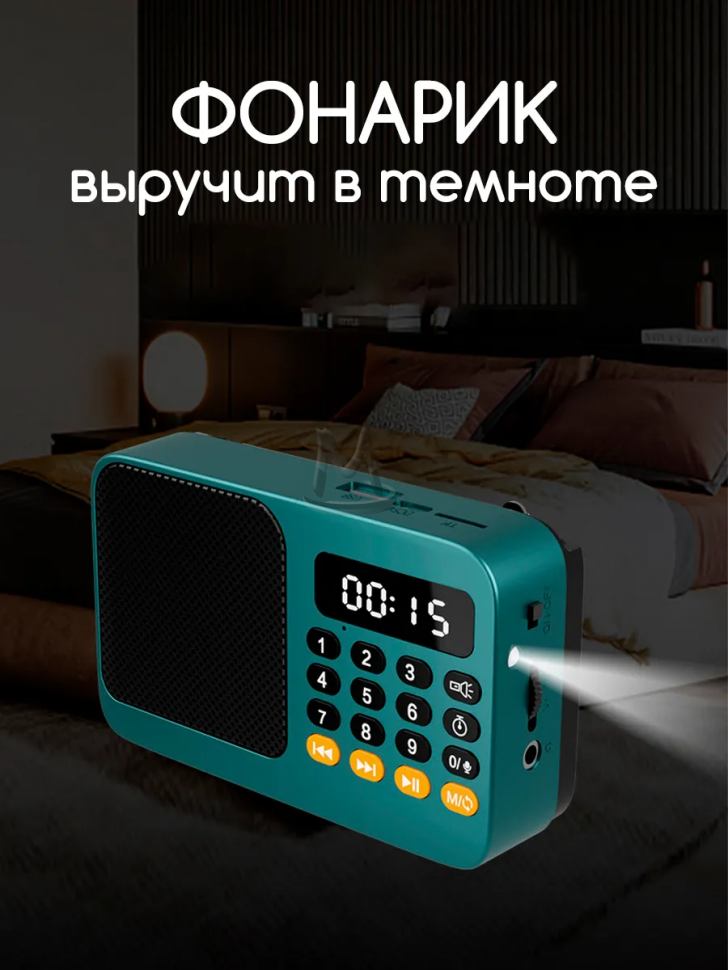 Радиоприемник цифровой мини с флешкой аккумулятором от сети
