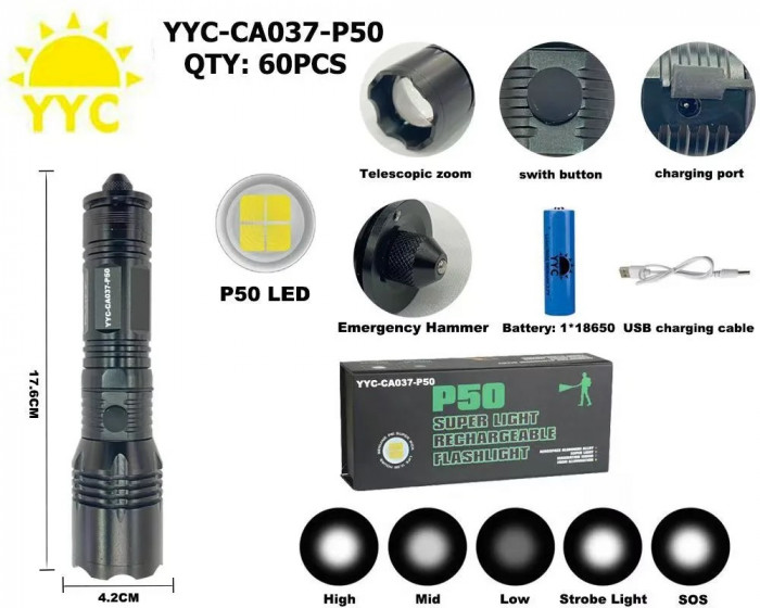 Светодиодный ручной фонарик YYC-CA037-P50