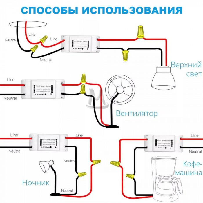 Умное беспроводное WiFi реле для выключателей с Яндекс Алиса, релейный модуль Wi-Fi для умного дома Tuya и Smart Life