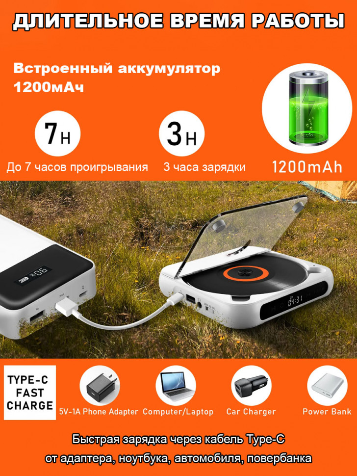 CD MP3 плеер для дисков музыки с bluetooth и наушниками