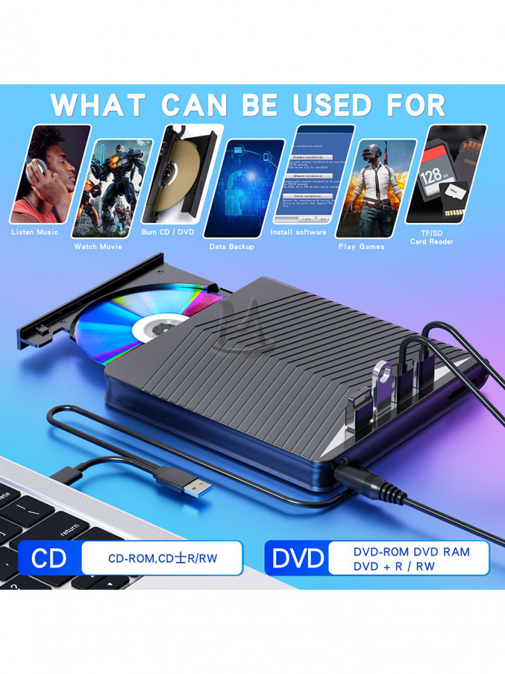 Внешний дисковод CD DVD оптический привод USB Хаб 7в1